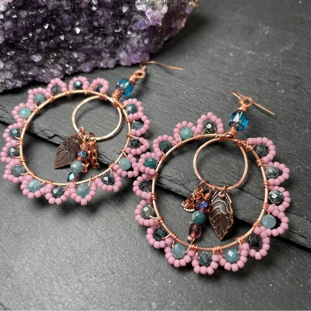 Midnight Garden Tourmaline Hoops Copper Artisan Earrings